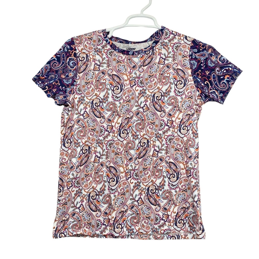 Lands' End Paisley Print T-Shirt Women's Size S‎ Short Sleeve Colorful